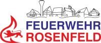 Darauf zusehen ist links eine Flamme mit einem Löwen daneben die Schrift Feuerwehr Rosenfeld und darüber die Skyline von Rosenfeld
