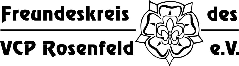 Logo Freundeskreis des VCP Rosenfeld e. V., Schrift Freundeskreis des VCP Rosenfeld e. V. und in der Mitte eine Rose