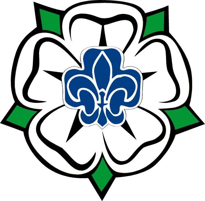 Logo VCP Rosenfeld Stamm "Weiße Rose", Rosenfelder Rose mit 5 Blütenblättern in Weiß und innen blau