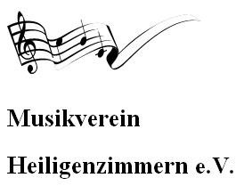 Logo Musikverein Heiligenzimmern e.V., Notenzeilen mit Notenschlüssel und 3 Noten datunter die Schrift Musikverein Heiligenzimmern e.V.