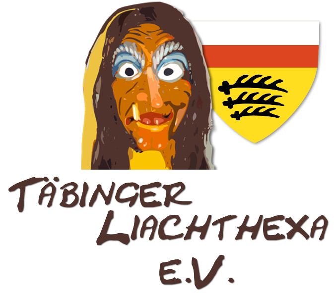 Logo Täbinger Liacht-Hexa e.V., gemalte Liacht-Hexe rechts daneben ist das Täbinger Wappen und darunter die Schrift Täbinger Liacht-Hexa e.V.