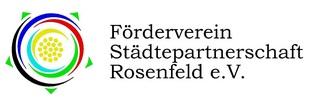 Logo Förderverein Städtepartnerschaft Rosenfeld e.V., links bunte Rosenfelder Rose, rechts Schrift: Förderverein Städtepartnerschaft Rosenfeld e.V.