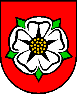 Wappen Stadt Rosenfeld, roter Hintergrund mit weißer Rose